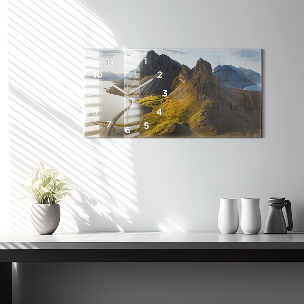 Horizontální skleněné hodiny na stěnu Silnice na Islandu