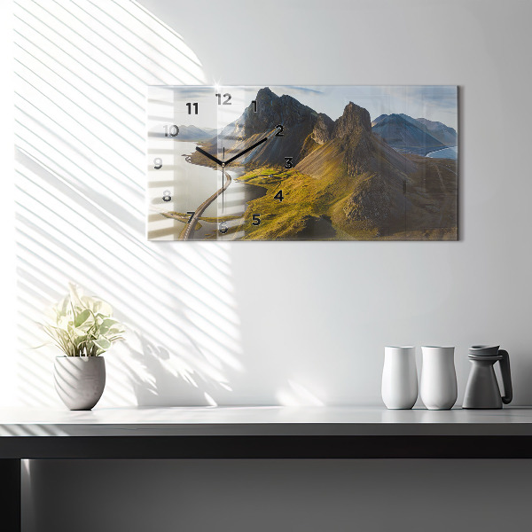 Horizontální skleněné hodiny na stěnu Silnice na Islandu