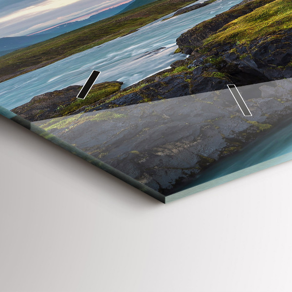 Horizontální hodiny na skle Krajina s vodopádem