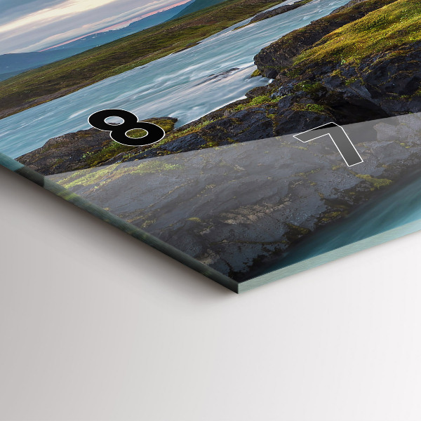 Horizontální hodiny na skle Krajina s vodopádem