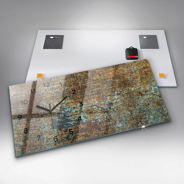 Horizontální hodiny na skle Textura starého kovu