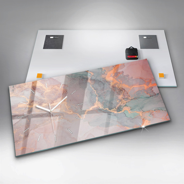 Horizontální skleněné hodiny na stěnu Mramorová textura