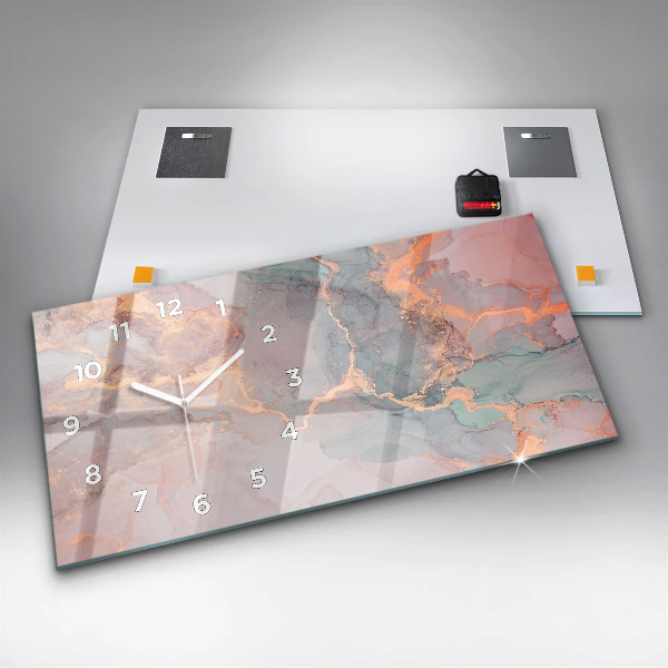 Horizontální skleněné hodiny na stěnu Mramorová textura