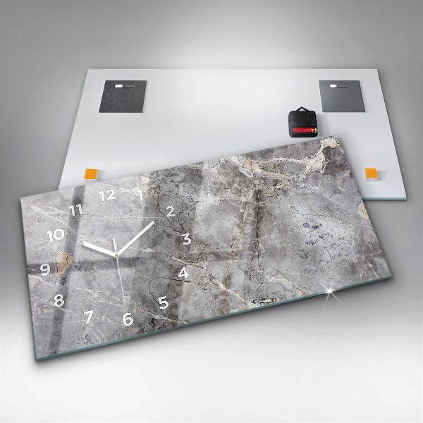 Horizontální skleněné hodiny na stěnu Šedý žulový mramorový kámen