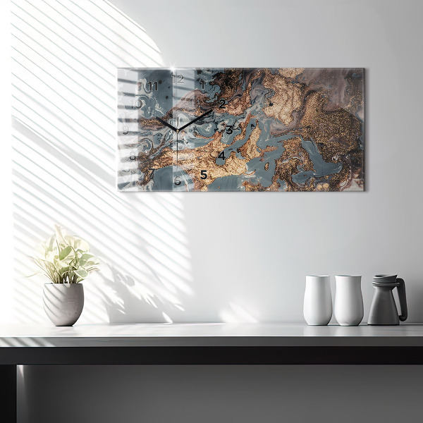 Horizontální skleněné hodiny na stěnu Mramorové umění abstraktní