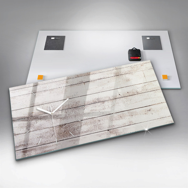 Horizontální hodiny na skle Světlá dřevěná prkna