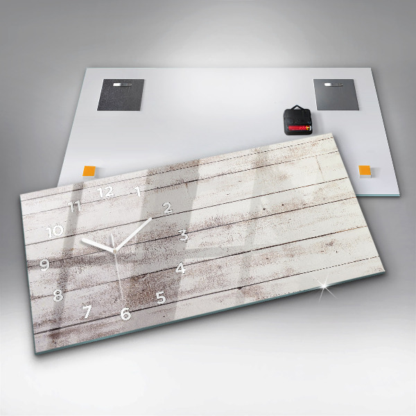 Horizontální hodiny na skle Světlá dřevěná prkna