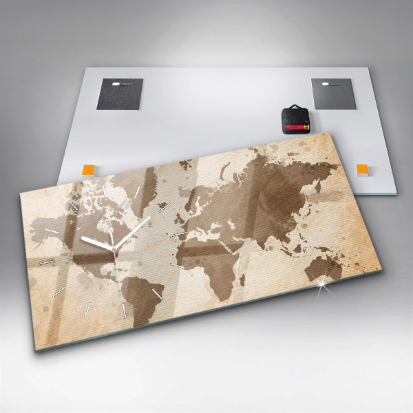 Horizontální hodiny na skle Malovaná mapa světa