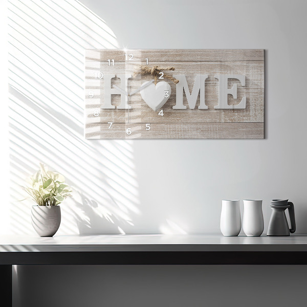 Horizontální hodiny na skle Nápis na domě