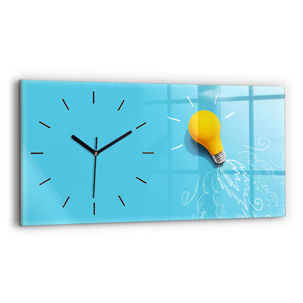 Horizontální skleněné hodiny na stěnu Kresba žárovky