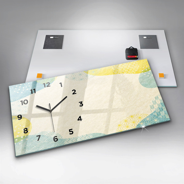 Horizontální skleněné hodiny na stěnu Vzor rámu