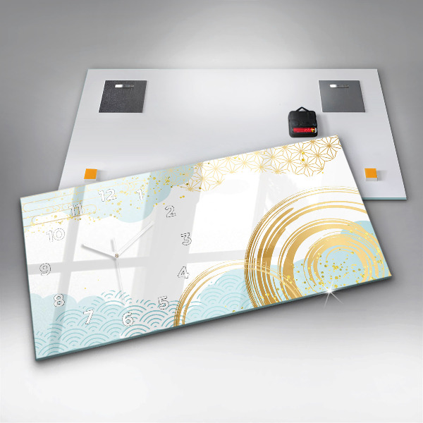 Horizontální skleněné hodiny na stěnu Dekorativní vzor