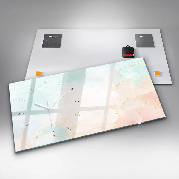 Horizontální skleněné hodiny na stěnu Akvarelová mramorová