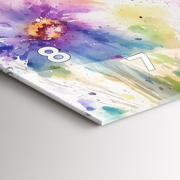 Horizontální skleněné hodiny na stěnu Malované květiny