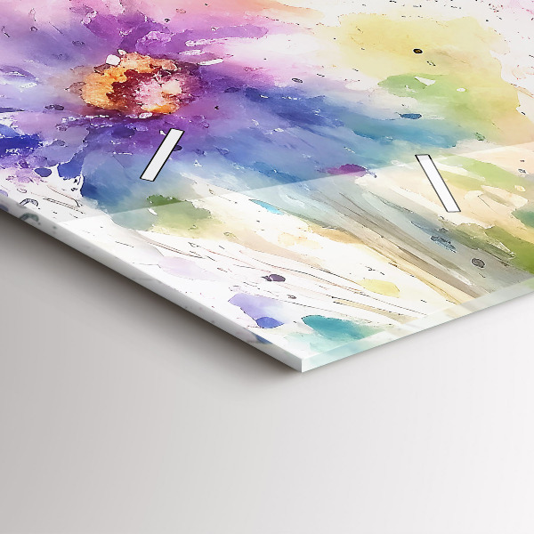 Horizontální skleněné hodiny na stěnu Malované květiny