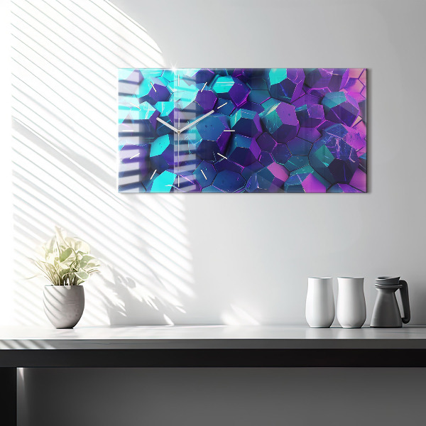 Horizontální skleněné hodiny na stěnu Geometrické tvary