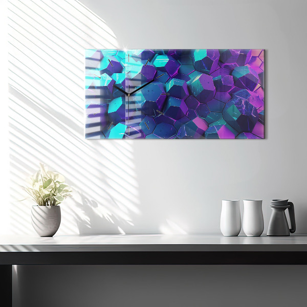 Horizontální skleněné hodiny na stěnu Geometrické tvary