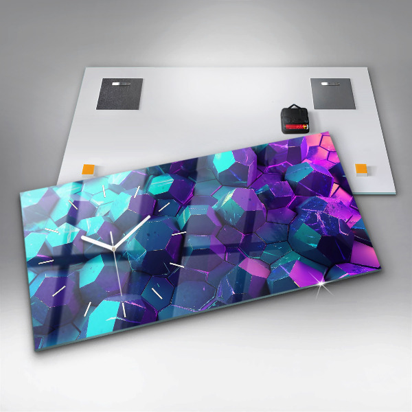 Horizontální skleněné hodiny na stěnu Geometrické tvary