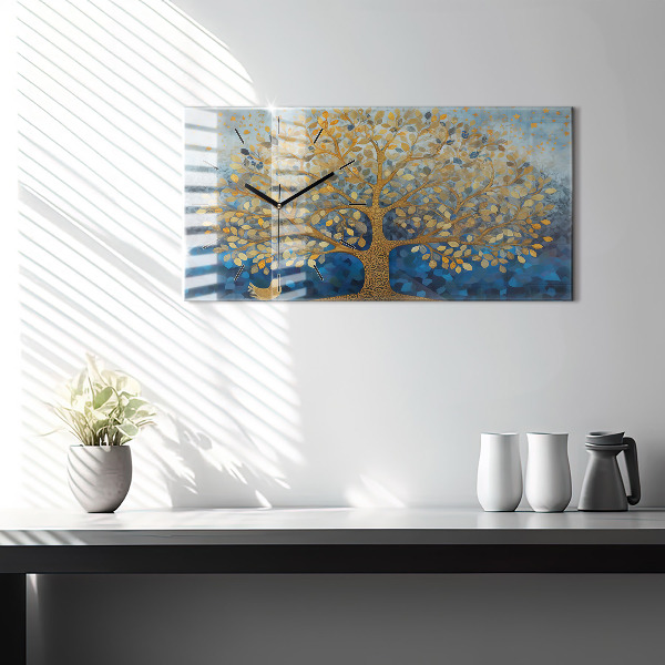 Horizontální skleněné hodiny na stěnu Abstraktní strom
