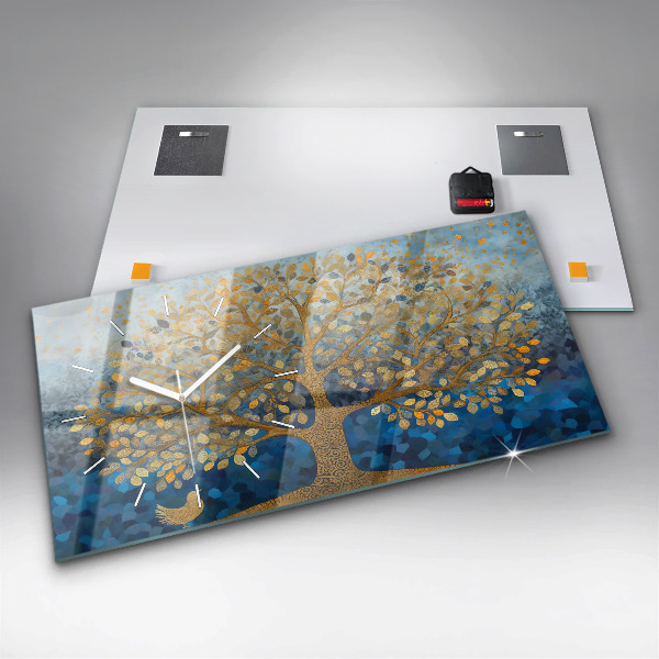 Horizontální skleněné hodiny na stěnu Abstraktní strom