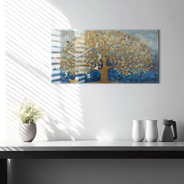 Horizontální skleněné hodiny na stěnu Abstraktní strom
