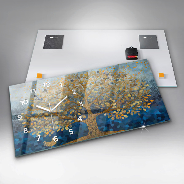 Horizontální skleněné hodiny na stěnu Abstraktní strom