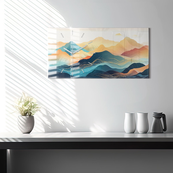 Horizontální skleněné hodiny na stěnu Horská krajina