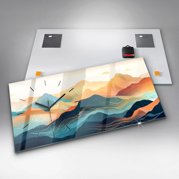 Horizontální skleněné hodiny na stěnu Horská krajina