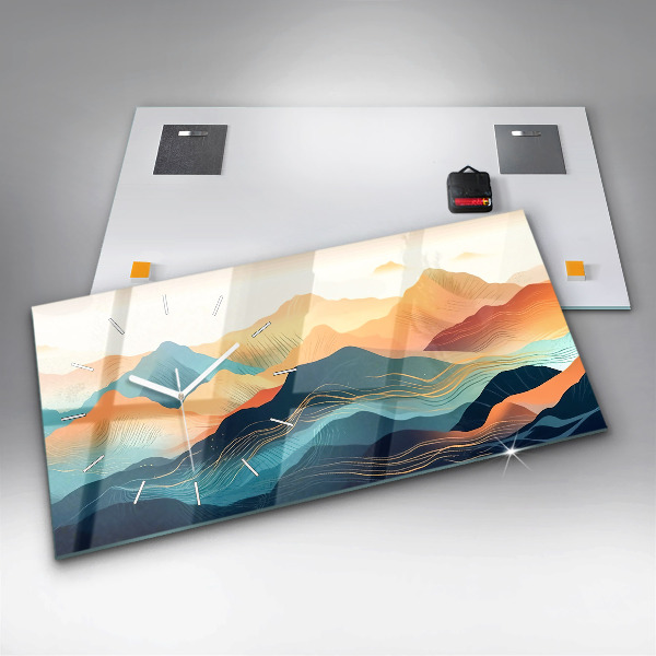 Horizontální skleněné hodiny na stěnu Horská krajina