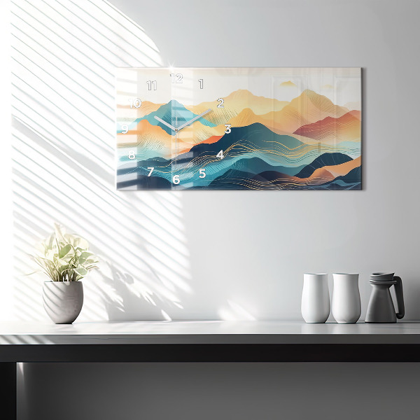 Horizontální skleněné hodiny na stěnu Horská krajina