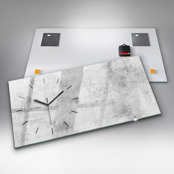 Horizontální skleněné hodiny na stěnu Betonová zeď