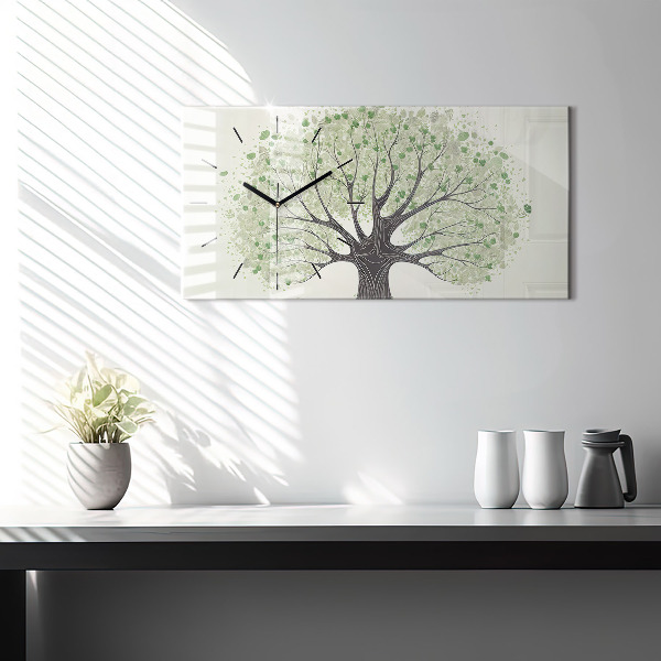 Horizontální skleněné hodiny na stěnu Velký strom příroda