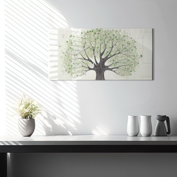 Horizontální skleněné hodiny na stěnu Velký strom příroda