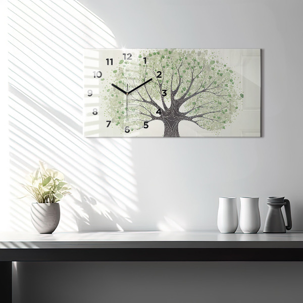 Horizontální skleněné hodiny na stěnu Velký strom příroda