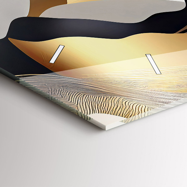 Horizontální skleněné hodiny na stěnu Abstraktní zlaté hory