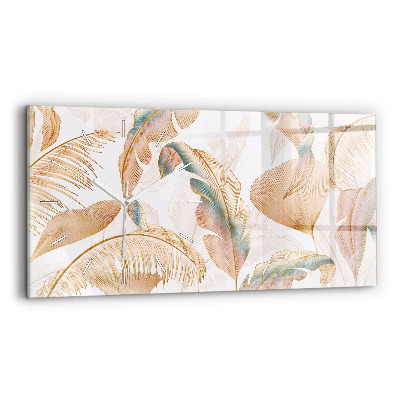 Horizontální skleněné hodiny na stěnu Příroda se vzorem listů