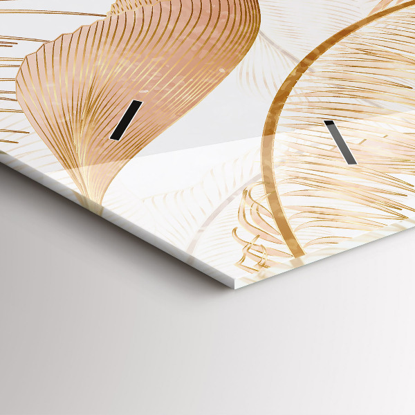 Horizontální skleněné hodiny na stěnu Příroda se vzorem listů