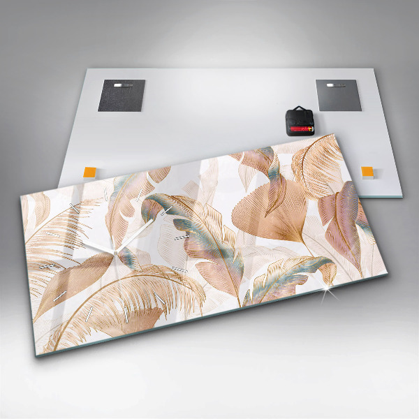 Horizontální skleněné hodiny na stěnu Příroda se vzorem listů