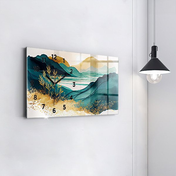 Horizontální skleněné hodiny na stěnu Horská krajina