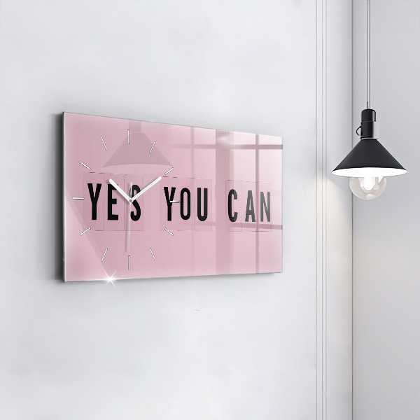 Horizontální skleněné hodiny na stěnu Yes You Can