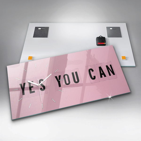 Horizontální skleněné hodiny na stěnu Yes You Can