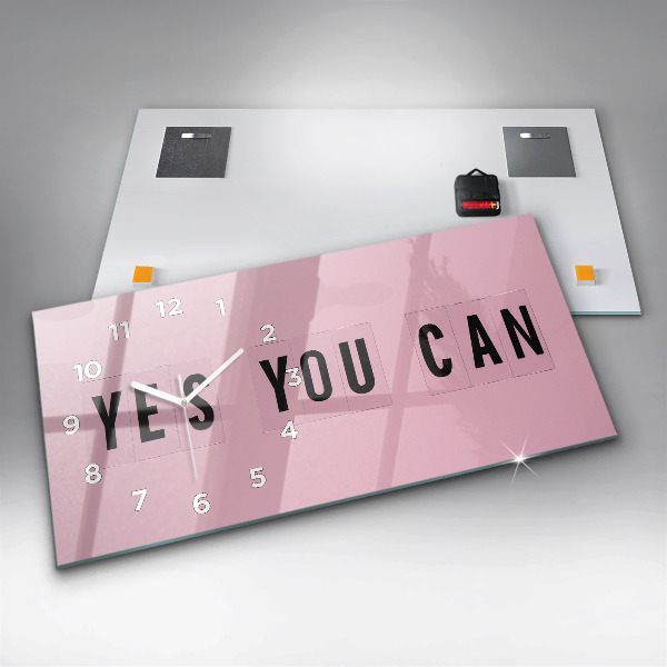 Horizontální skleněné hodiny na stěnu Yes You Can