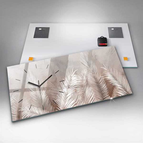 Horizontální skleněné hodiny na stěnu Tropické listy