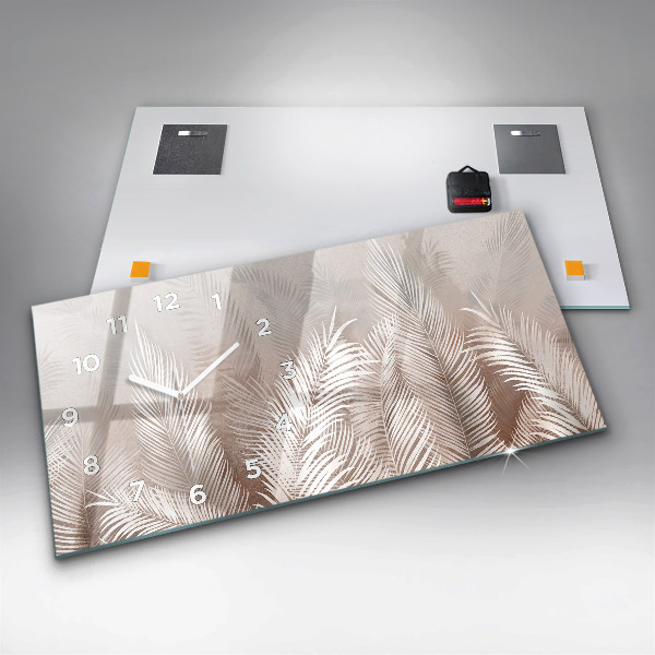 Horizontální skleněné hodiny na stěnu Tropické listy