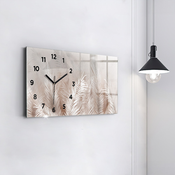 Horizontální skleněné hodiny na stěnu Tropické listy