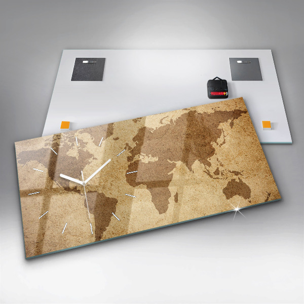 Horizontální hodiny na skle Vintage mapa světa