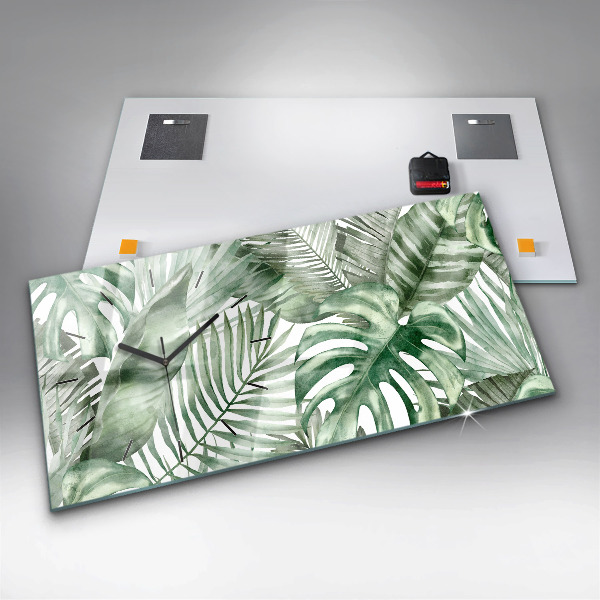 Horizontální skleněné hodiny na stěnu Listy rostlin