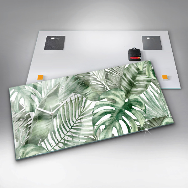 Horizontální skleněné hodiny na stěnu Listy rostlin