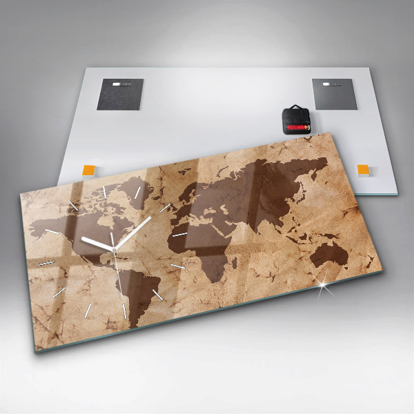 Horizontální hodiny na skle Historická mapa světa