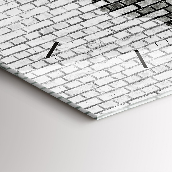 Horizontální skleněné hodiny na stěnu Cihlová zeď Mapa světa